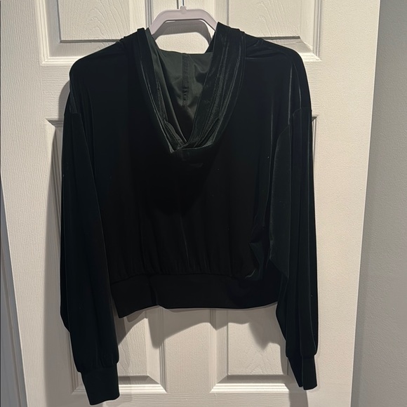 Velvet Hooded Top in Dark Green - Picture 3 of 4
